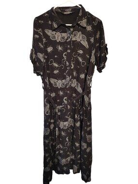 Disturbia Size 6 Dress Button Front Moth Scorpion Spider Halloween Gothic Long
